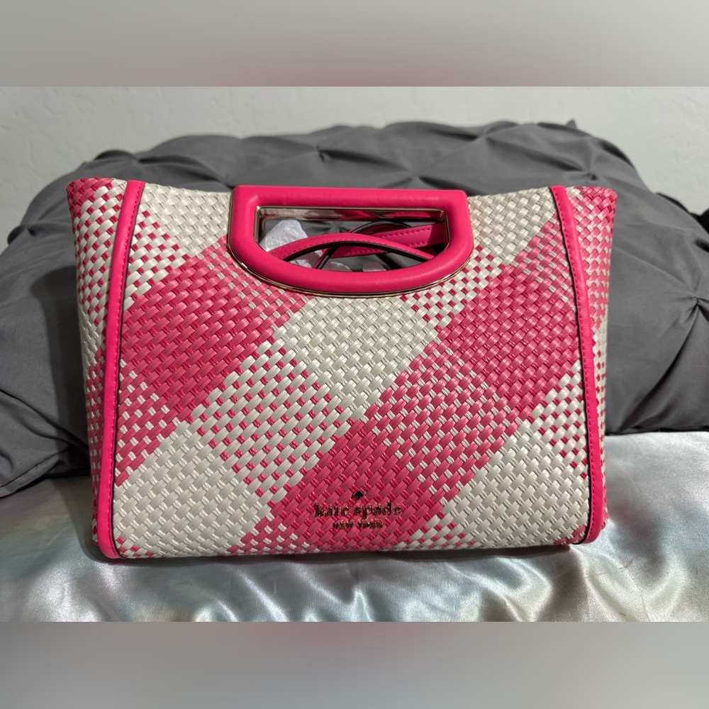 Kate Spade Pink and White Woven Tote